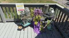 Outdoor Patio Tables w/ Decor & Hurricane Lamps