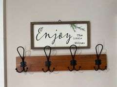 Wooden Bench w/ Decor & Chalkboard
