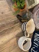 Wire Basket, Hurricane Lamps & Assorted Decor