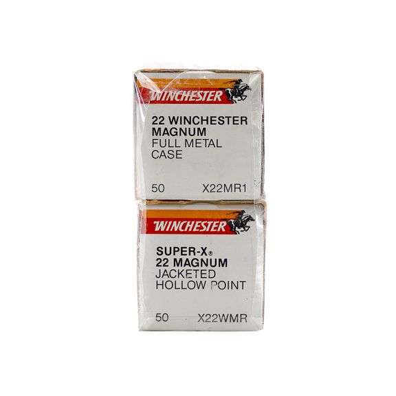 50rds Winchester 22 Win Magnum FMC & 50rds Winchester Super-X 22 Magnum JHP Ammo