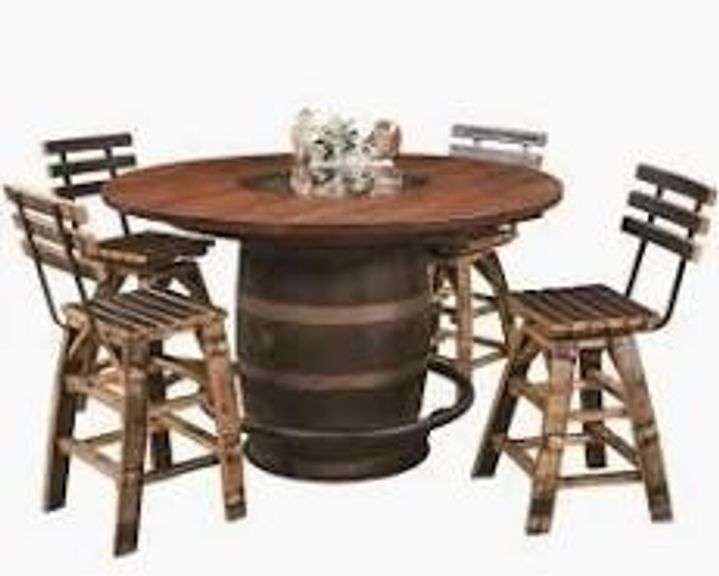 Whiskey Barrel Table w/4 Chairs - Can Be Engraved - Delivery & Setup