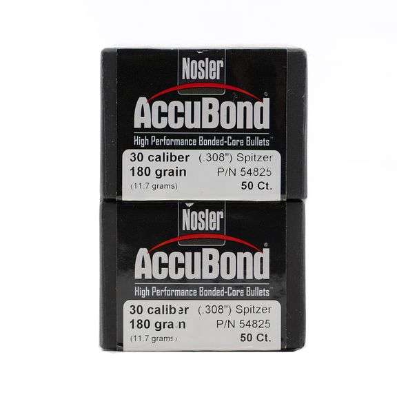 100rds Nosler AccuBond 30 Caliber 180gr Bullets Ammo