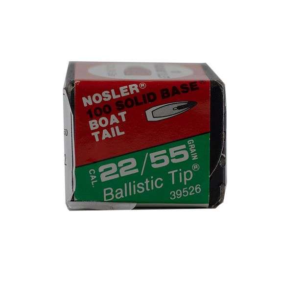 100rds Nosler Solid Base Bullets 22 Caliber Boat Tail Ammo