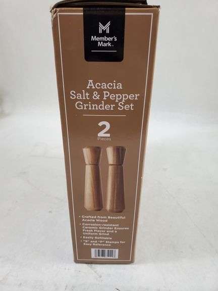 8 Inch Acacia Wood Salt And Pepper Grinder Set - 2 Pieces, Adjustable Coarseness, Stainless Steel & Ceramic Core - View #4