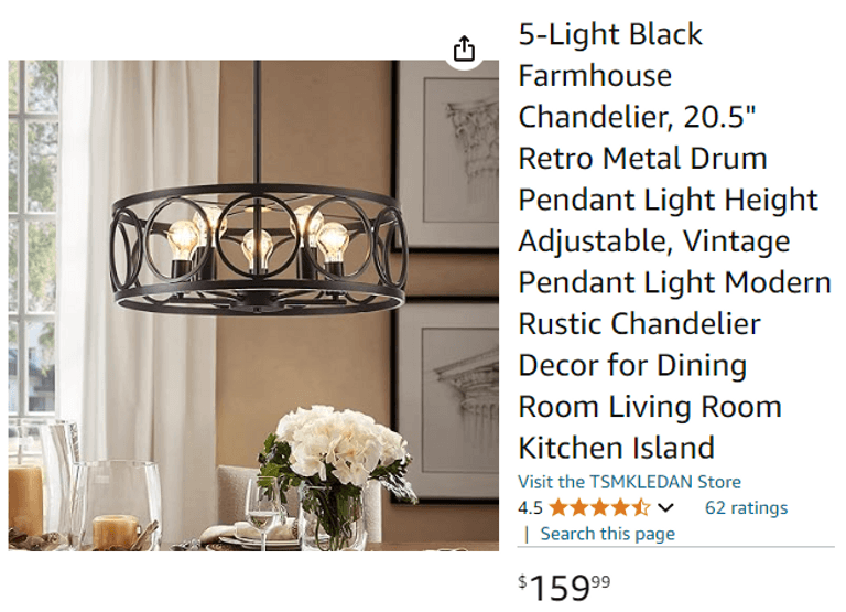 5-Light Black Farmhouse Chandelier | Open Box