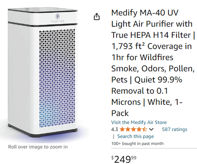 Medify UV Light Air Purifier, Like New