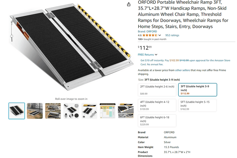 Orford Al-alloy Non-Skidding Wheelchair Ramp, 3', Like New