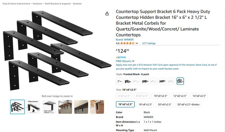 Counter Top Support Brackets | Open Box