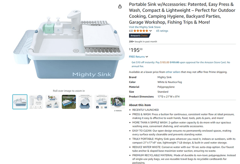 Mighty Sink Portable Sink, Open Box