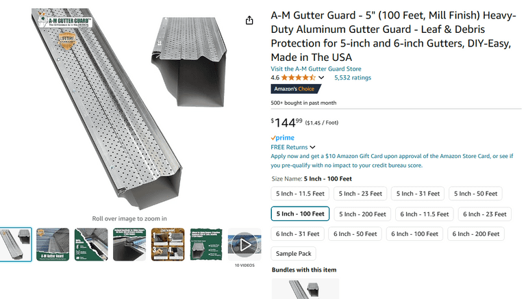 Am-M Gutter Guard 100'' of 5'' | Like New