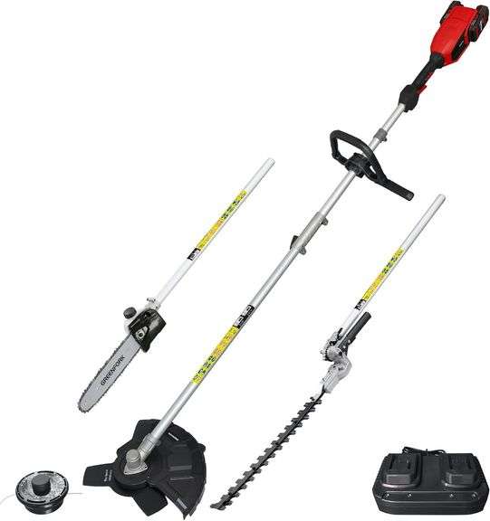 Greenfork 40V 4-in-1 Cordless 13" String Trimmer/Brush Cutter/Pole Saw & Hedge Trimmer, Charger & 2 Batteries Included, Open Box