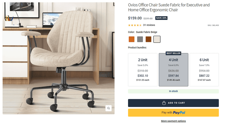 Ovios Office Chair Suede Fabric | Like New