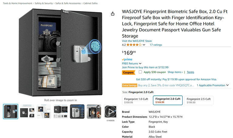 Wasjoye Finger Print Lock Safe | Like New
