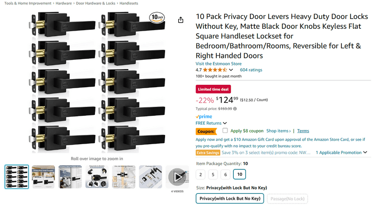 Estmoon 10 Pack Door Handle Matte Black | Like New