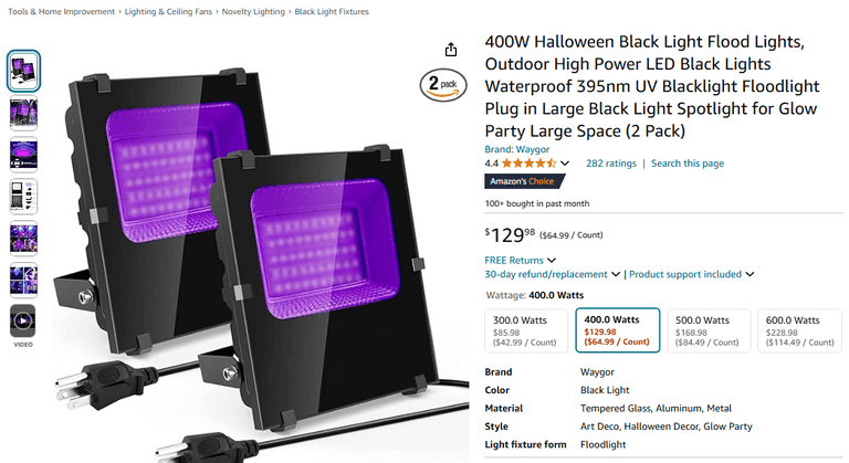 Waygor 400W Halloween Black Light Flood Lights | Open Box | (See Condition Notes)