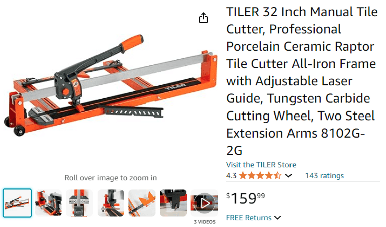TILER Manual Tile Cutter, 32", Like New