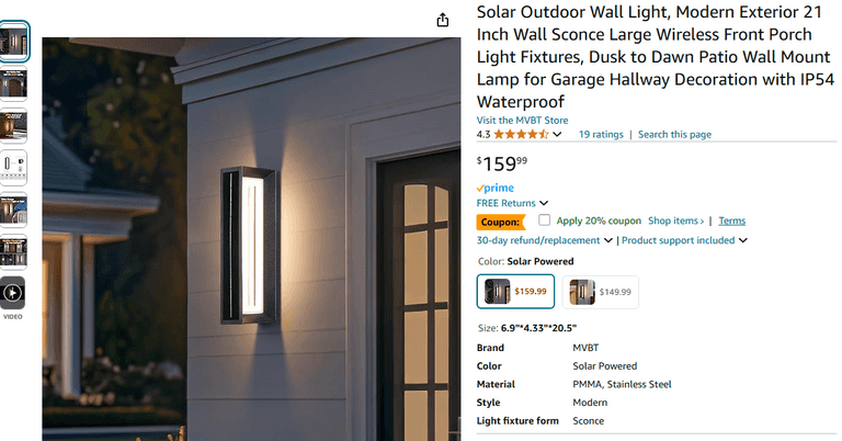 MVBT Solar Modern Outdoor Wall Light | Like New