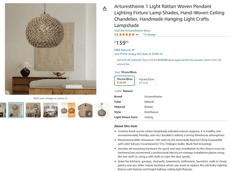 Arturesthome Ratan Woven lampshade, Like New