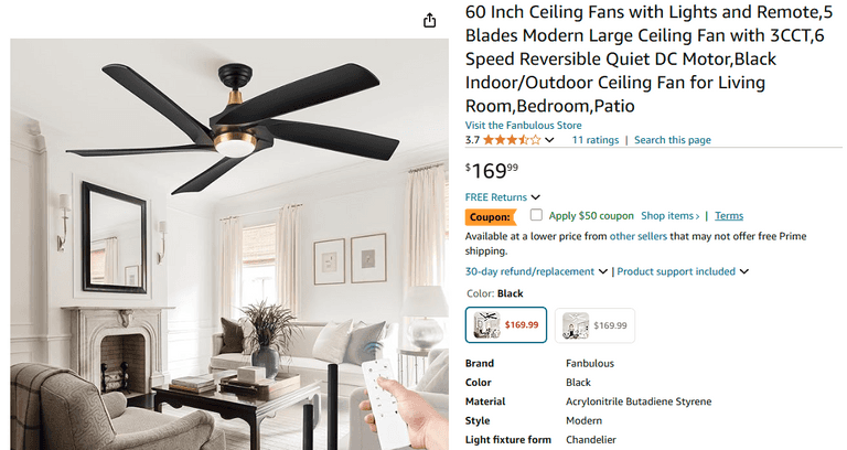Fanbulous 60" Ceiling Fan w/ Light | Open Box | (See Condition Notes)