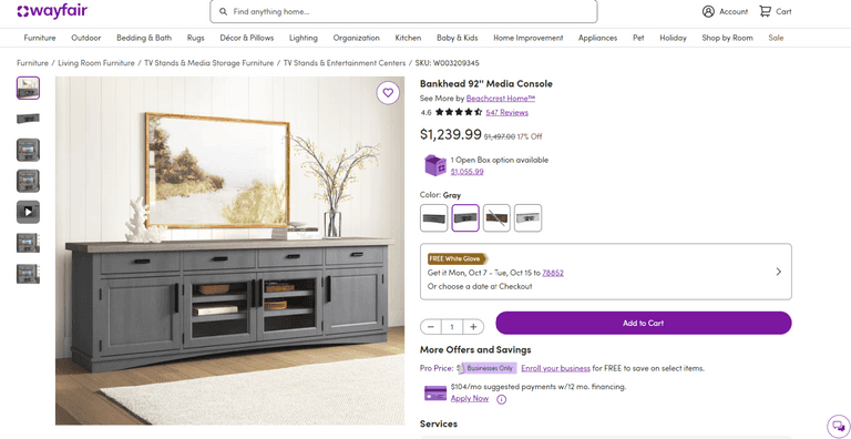 Parker House Furniture Bankhead 98" Media Console, Like New
