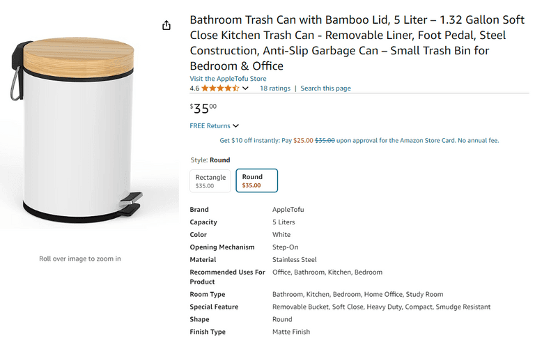 AppleTofu Trash Can, Open Box