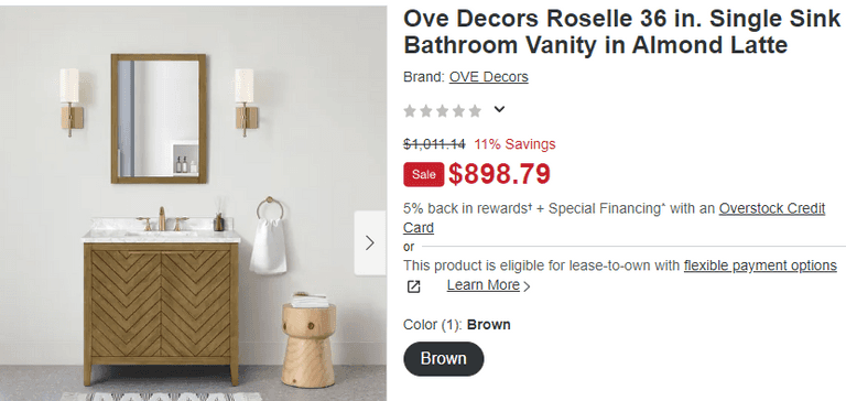 Ove Decors Roselle 36 in. Single Sink Bathroom Vanity, Like New - Rio ...
