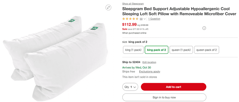 Sleepgram Adjustable Hypoallergenic Cooling Soft Pillows w/ Removeable Microfiber Covers, Set of 2 | Like New | (See Condition Notes)