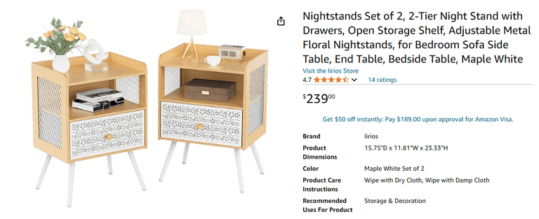 Lirios Maple Leaf Nightstands w/ Storage Shelves Pack of 2 | Like New | (See Condition Notes)