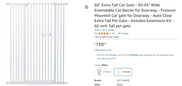 60" Extra Tall Cat Gate, Open Box