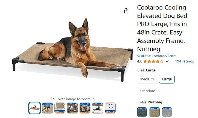 Coolaroo Cooling Elevated Dog Bed PRO Large, Fits in 48in Crate, Easy ...