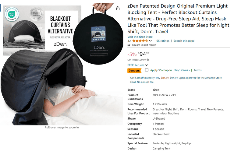 zDen Premium Light Blocking Sleep Tent, Like New