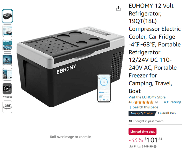 EUHOMY 12 Volt Car Refrigerator, 19QT(18L), Missing Cables, Open Box