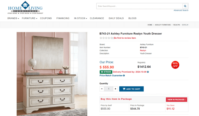 Ashley Furniture Realyn Youth Dresser, Like New