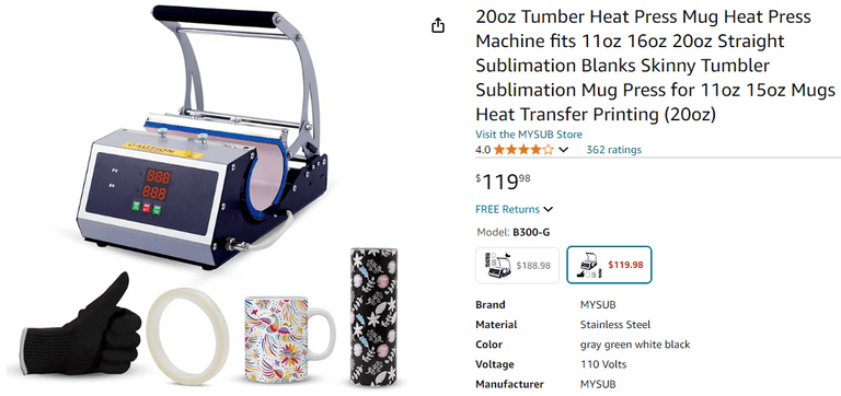 MYSUB 20oz Tumber Heat Press Mug Heat Press Machine, Like New