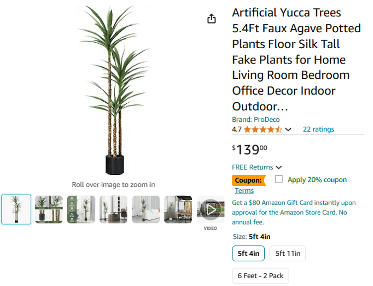 Artificial Yucca Trees 5.4Ft Faux Agave Potted Plants | Like New