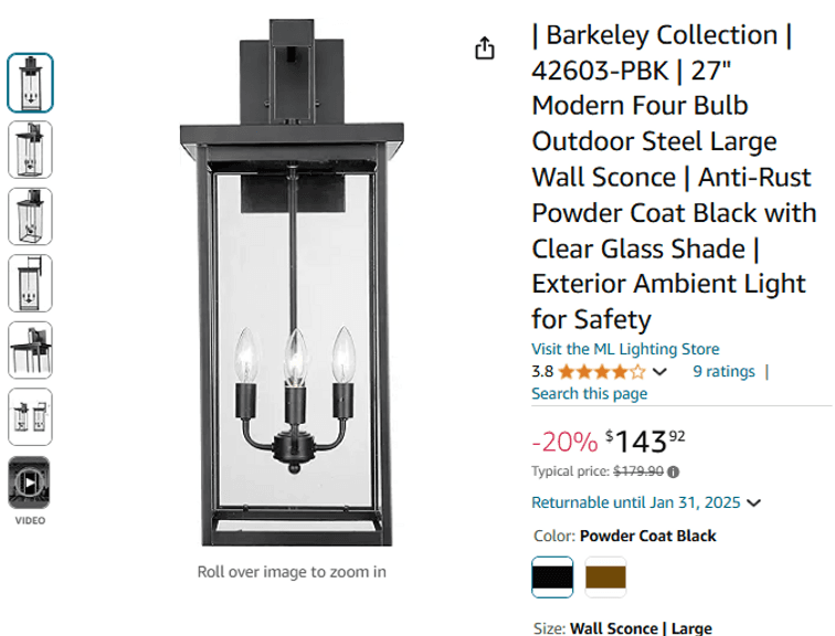 Modern Four Bulb Outdoor Steel Large Wall Sconce | Damaged | (See Condition Notes)