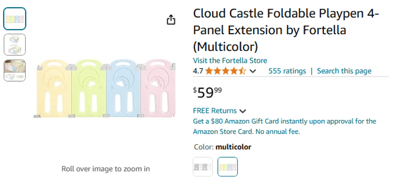Cloud Castle Foldable Playpen 4-Panel Extension by Fortella (Multicolor) | Like New