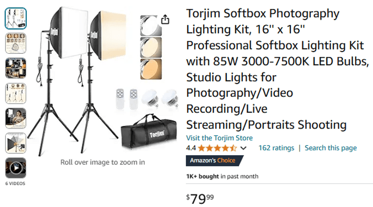 Torjim Softbox Photography Lighting Kit, 16'' x 16'', Set of 2 | Like New
