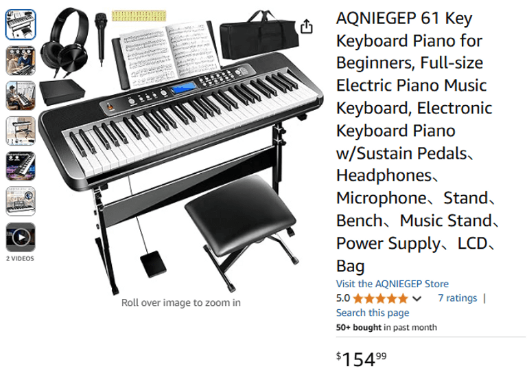 Keyboard Piano, Eastar 61 Key Keyboard For Beginners Professional Full Size