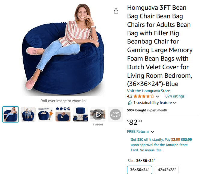 Homguava 3FT Bean Bag Chair Bean Bag Chair | Like New