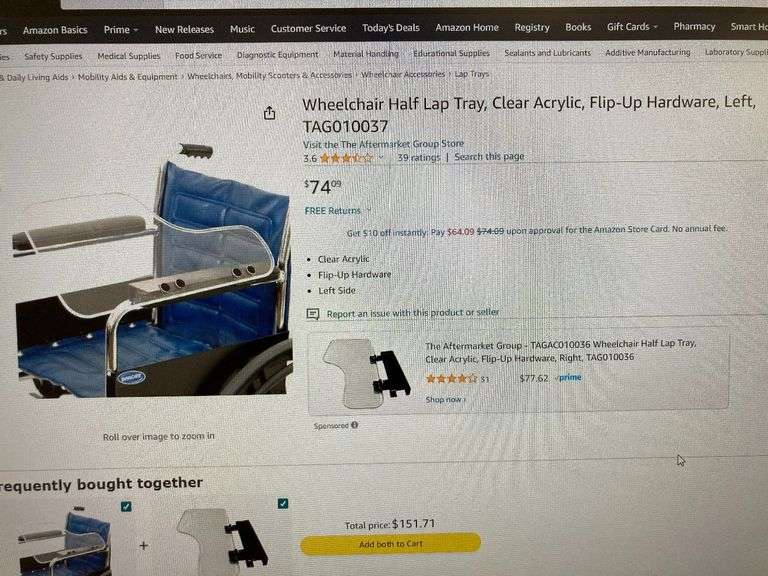 The Aftermarket Group Wheelchair Half Lap Tray, Clear Acrylic