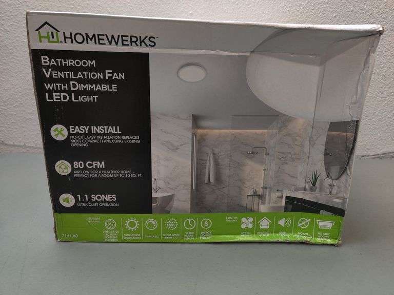HOMEWERKS Bathroom Ventilation Fan w/ Dimmable LED Light , Like New