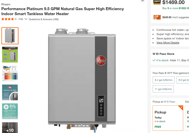 RHEEM Performance Platinum Tankless Water Heater Rio Grande Trade