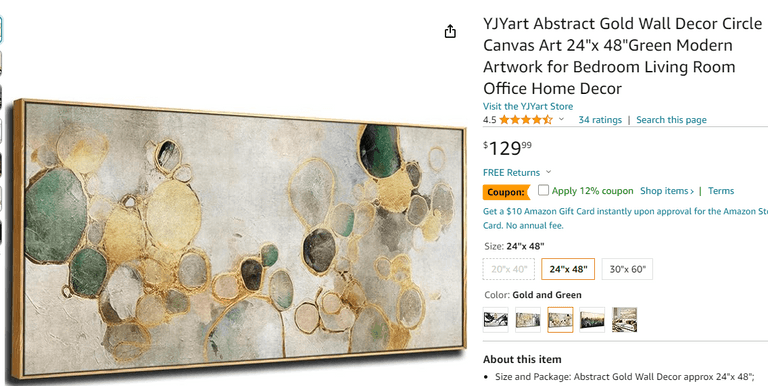 YJYart Abstract Gold Wall Decor , Like New/Open Box