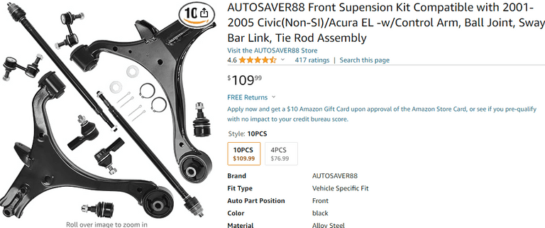 Front Supension Kit Compatible w/2001-2005 Civic , Visually Good Condition