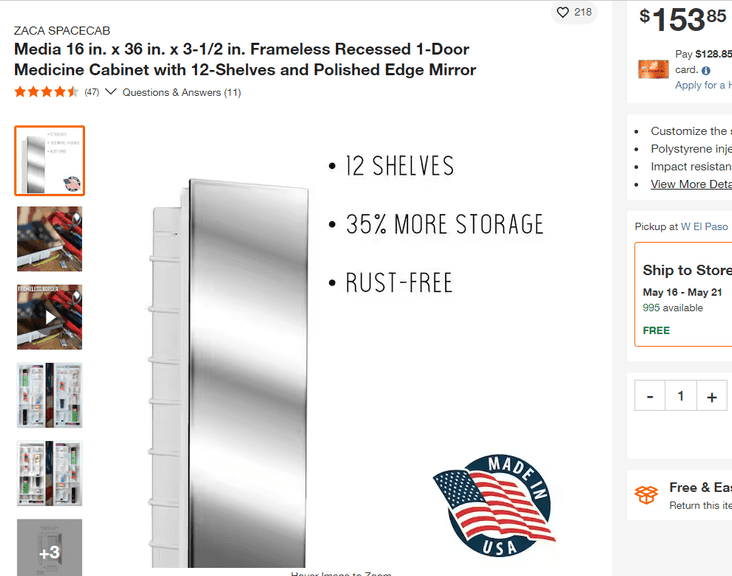 ZACA Medicine w/12Shelves & Mirror Rio Grande Trade