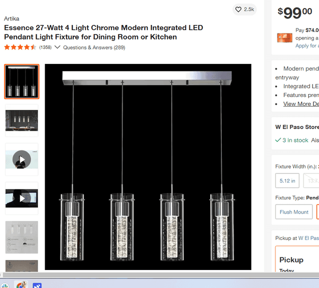 Modern Integrated LED Pendant Light Fixture , Untested/Uninspected