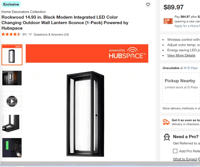 Rockwood Black Modern Integrated LED,  14.93" , Visually Used