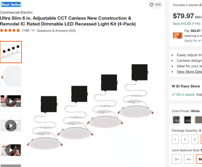 Ultra Slim LED Recessed Light Kit, 6" , Like New/Open Box