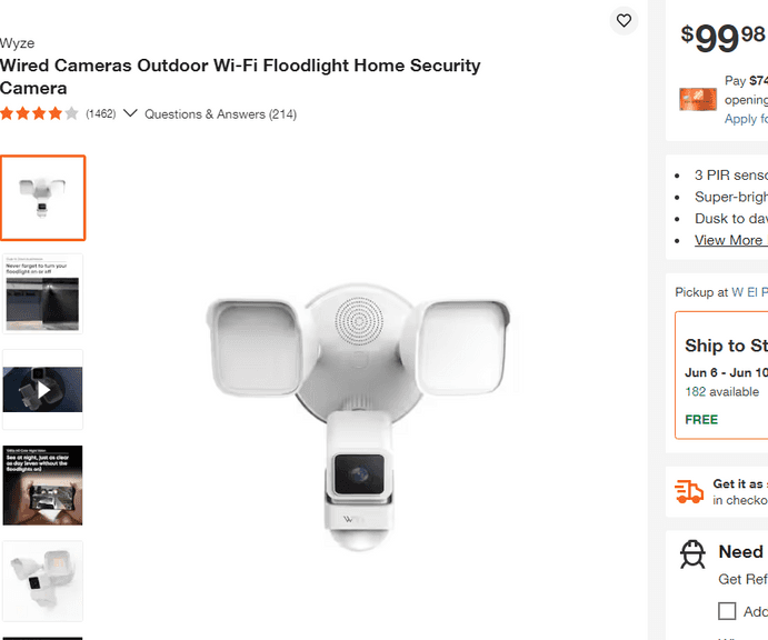 Wired Cameras Outdoor Wi-Fi Floodlight Home Security Camera , Visually Good Condition